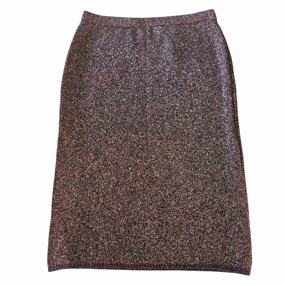 Vintage Lido New York Multicolor Metallic Knit Skirt Stretch Elastic Waist Large